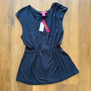 NWT Catherines Blue Sleeveless Blouse Bow Detail Large